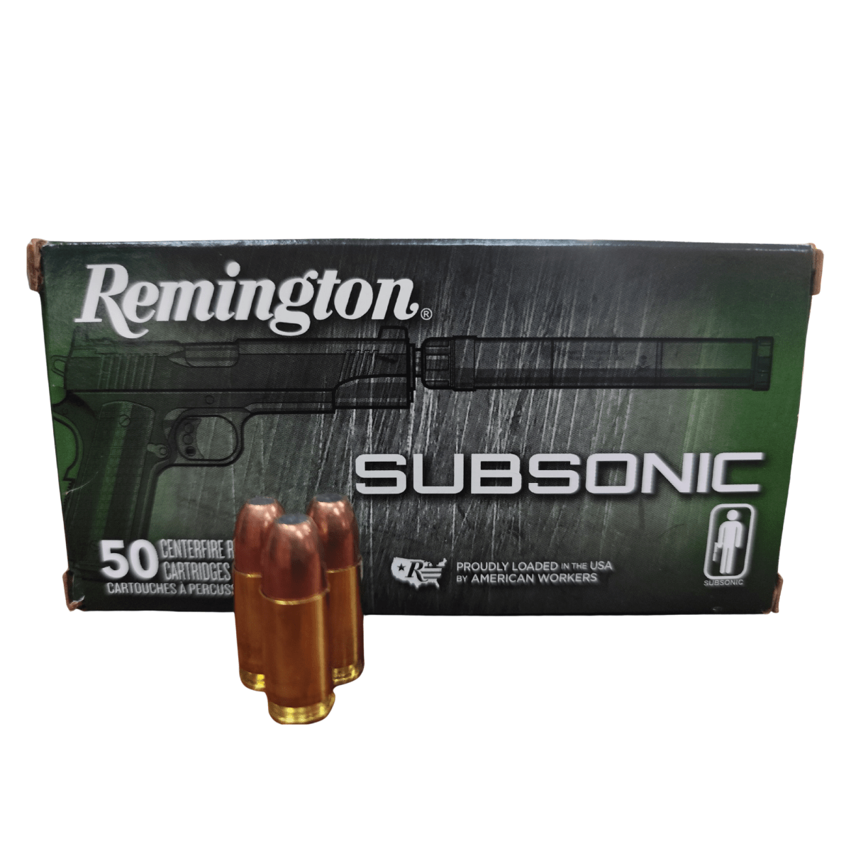 BALA cal 9mm marca Remington FMJ 147 subsonica gr caja 50 un.